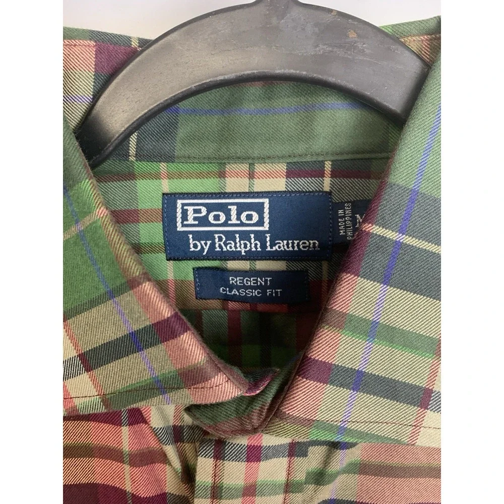 Polo Ralph Lauren Shirt Mens Medium Plaid Green Button Down Long Sleeve Casual‎